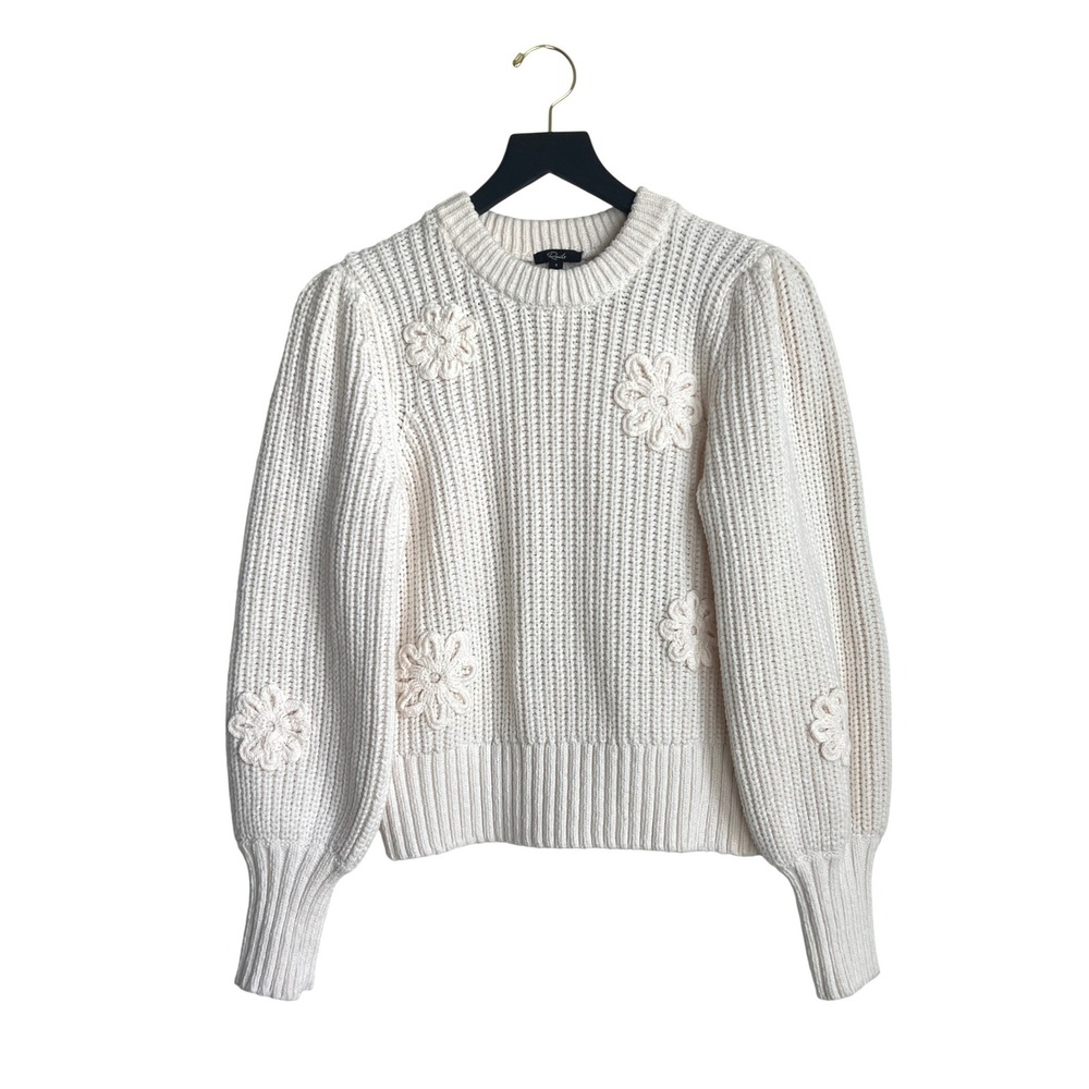 Rails Romy Ivory Crochet Daisies Cotton Blend Knit Sweater Ivory White Small